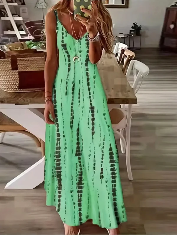 Clearance_Women's Casual Loose V-neck Tie Dye Printed Spaghetti Maxi Dress Summer Beach Vacation Long Dress_Continuous updates