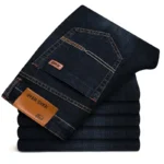 Autumn Classic Men's Fitted Stretch Jeans Business Casual Cotton Denim Straight Leg Pants Male Black Blue Trousers