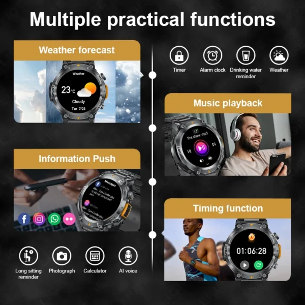 LIGE 2025 New Bluetooth Call Smart Watch Men Full Touch Screen Health Monitor Clock With Flashlight Smartwatch For IOS Android