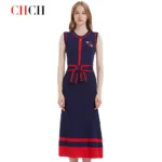 CHCH Women's Dress 2024 New Sleeveless Knitted Long Dress Simple navy blue Business Women's Wear