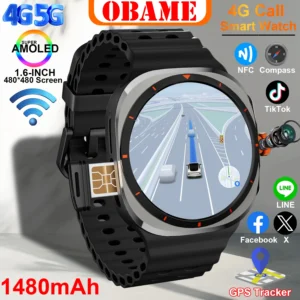 4G Call Smart Watch Men Women 1480mAh 480*480 AMOLED Screen SmartWatch Support SIM card WIFI NFC GPS Compass Sports Smartwatch