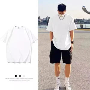 240G Heavy Oversized Plain T-Shirt for Men Summer HighQualtity Short Sleeve Tee 100%cotton Solid Color Trendy Casual white Top