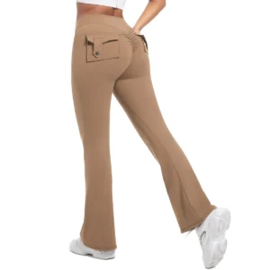 Women's wide leg Flare pants Elastic hip lift Yoga workout pants Comfortable opaque cargo pocket pants
