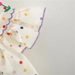 New Cute Girl'S Dress Sweet Rose Embroidered Small Round Dots Korean Version Loose Bubble Sleeve Cotton Beach Skirt