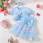 Children's Clothing 0-3 Year Girl Beautiful Little Butterfly Fashion Princess Dress+Shawl+Headband Birthday Party Fluffy Dress