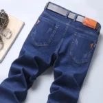 2024 New Business Men's Jeans Casual Straight Stretch Fashion Classic Blue Black Work Denim Trousers Male Brand Clothing