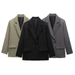 KUCLUT 2024 Spring and Autumn New Women's Solid Color Double breasted Loose Suit Coat for Women