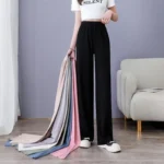 1pc Women's soft ice silk wide leg pants High waist loose comfortable straight leg casual pants suitable for outdoor black pants