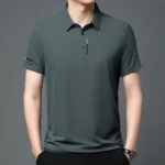 2025 Men's Short Sleeve Solid Color Polo Shirt Breathable Comfortable Elastic Top New Arrivals Casual Business Style