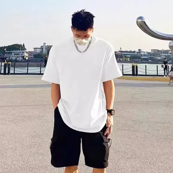 240G Heavy Oversized Plain T-Shirt for Men Summer HighQualtity Short Sleeve Tee 100%cotton Solid Color Trendy Casual white Top