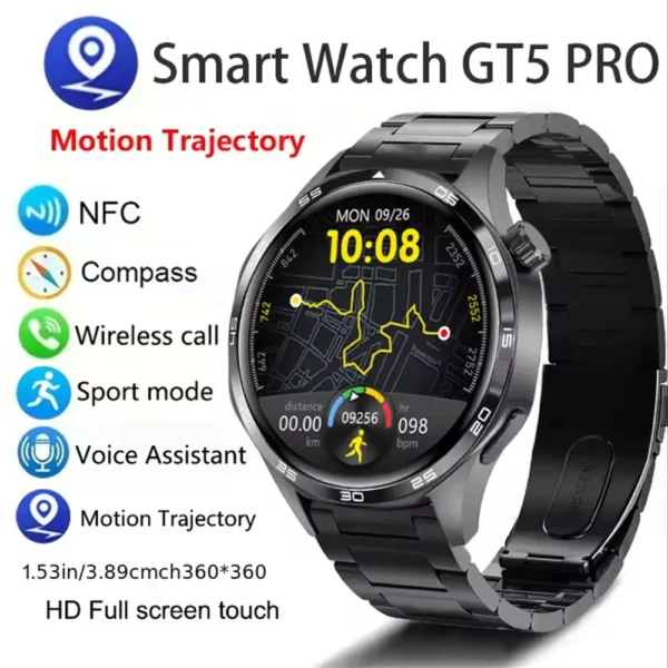 GT5 PRO Smart Watch Men Watch 5 Pro AMOLED HD Screen Bluetooth Call GPS Trajectory NFC Heart Rate Compass SmartWatches 2025 New