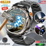 5ATM Outdoor Smart Watch Men 600mAh LED Flashlight SmartWatch Compass Bluetooth call Heart rate IP 68 Sports Smartwatch 2025 New