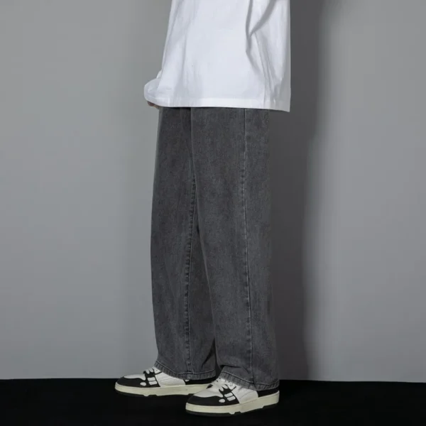 Korean Solid Colors Men's Casual Long Jeans Classic Man Four Seasons Straight Denim Wide-leg Pants Light Blue Grey Black 3XL