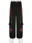 Rockmore Women Cargo Pants with Chain Fashion Harem Pants Punk Pockets Jogger Baggy Trousers Hip Hop Low Waist Streetwear Grunge