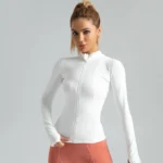 Nude yoga clothes, sports jackets, slim-fit nylon stand-up collar, tight-fitting jackets, tops, running fitness clothes