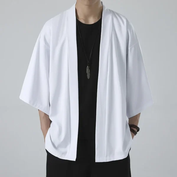 Hot Men's Lightweight Kimonos Traditional Japanese Clothing Male Open Front Cardigan Cloak Haori Yukata Jacket Coat Black