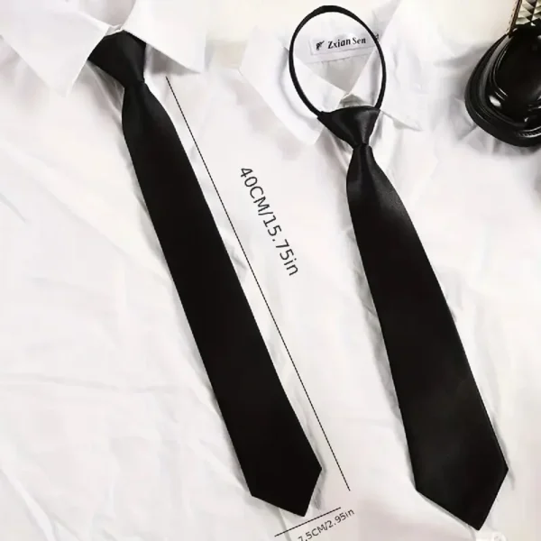 1PCS Unisex Black Simple Clip on Tie Security Tie Uniform Shirt Suit Neckties Steward Matte Funeral Lazy Neck Ties Students
