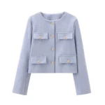 UNIZERA Winter New Product Women's Fashion and Casual Versatile Round Neck Flip Decoration Short Suit Coat