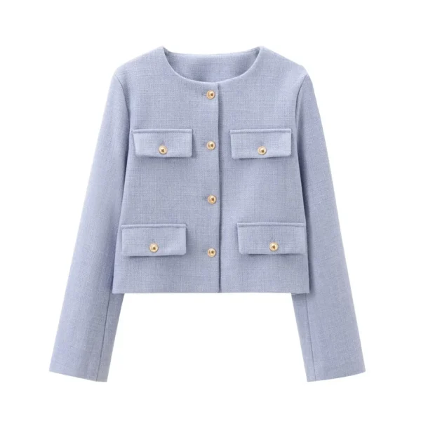 UNIZERA Winter New Product Women's Fashion and Casual Versatile Round Neck Flip Decoration Short Suit Coat