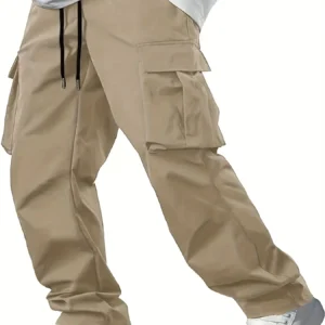 2025new men's workwear pants, European and American men's loose straight casual pants, men's workwear pocket pants