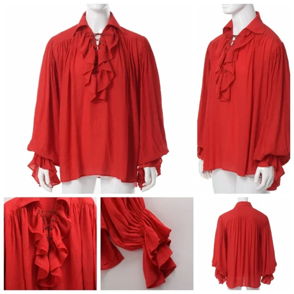 Men Pirate Shirt Vampire Prince Poet Shirts Medieval Buccaneer Frills Lace Up Renaissance Vintage Gothic Blouse Tops