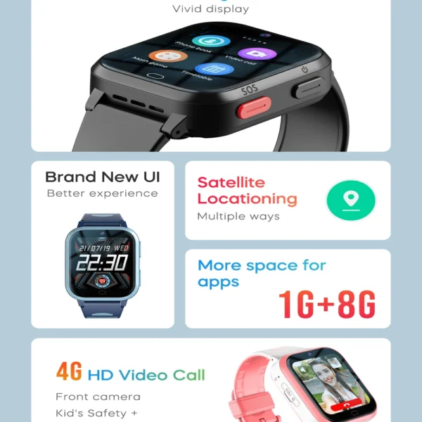 ROM 8GB 4G Kids Smart Watch GPS WiFi Position Video Call Phone Sound Recording Children Smartwatch Call Back Monitor Alarm Clock