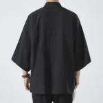 Hot Men's Lightweight Kimonos Traditional Japanese Clothing Male Open Front Cardigan Cloak Haori Yukata Jacket Coat Black