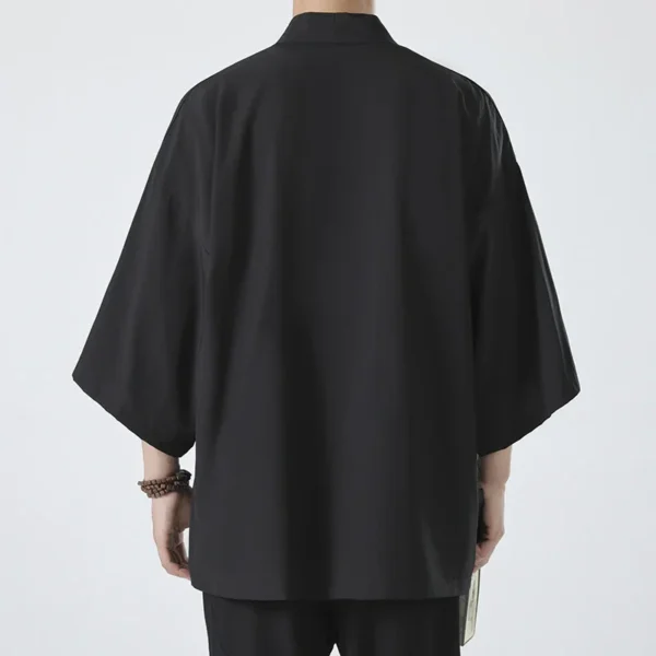 Hot Men's Lightweight Kimonos Traditional Japanese Clothing Male Open Front Cardigan Cloak Haori Yukata Jacket Coat Black