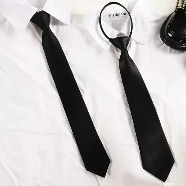 1PCS Unisex Black Simple Clip on Tie Security Tie Uniform Shirt Suit Neckties Steward Matte Funeral Lazy Neck Ties Students