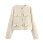UNIZERA Winter New Product Women's Fashion and Casual Versatile Round Neck Flip Decoration Short Suit Coat