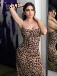TRAFZA 2024 Women Summer Vintage Leopard Print Dress Sleeveless Backless Suspender Female Slim Casual Beach Party Long Dress
