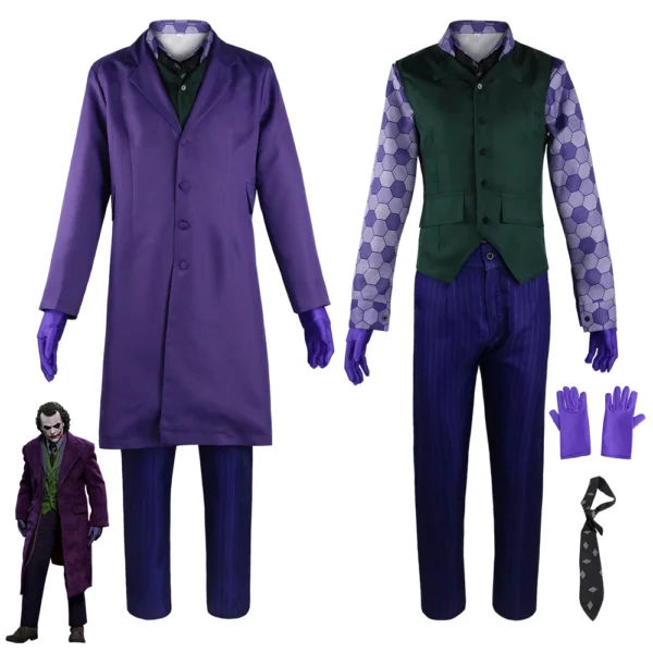 Movie Batman Cosplay Costume The Dark Knight Heath Ledger Roleplay Uniform Clown Purple Suit Halloween Party Costumes
