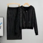 2025 new women's Knitted Cardigan High Waisted Buttocks Wrapped Skirt 2 Piece Suits Luxury Hot Diamond Fashion Sets