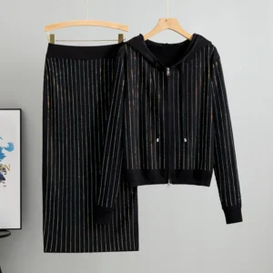 2025 new women's Knitted Cardigan High Waisted Buttocks Wrapped Skirt 2 Piece Suits Luxury Hot Diamond Fashion Sets