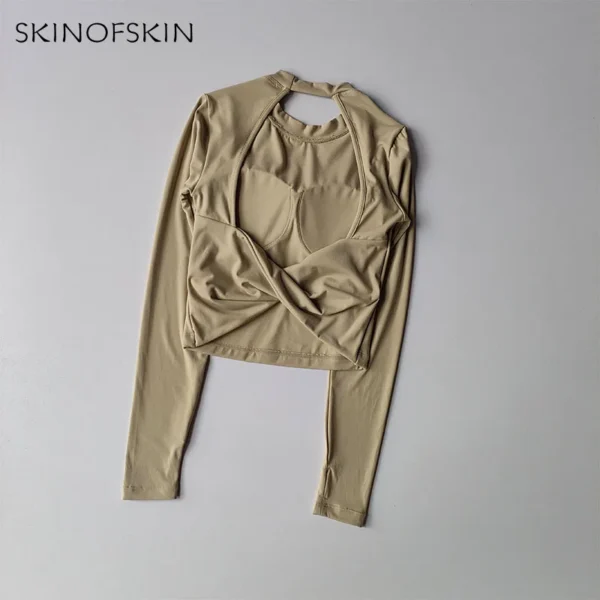Sexy Back Sports Top for Women Autumn and Winter New Style Big Backless Yoga Suit Spicy Girl Long Sleeved Fitness T-shirt