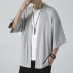 Hot Men's Lightweight Kimonos Traditional Japanese Clothing Male Open Front Cardigan Cloak Haori Yukata Jacket Coat Black