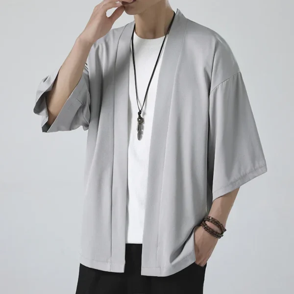 Hot Men's Lightweight Kimonos Traditional Japanese Clothing Male Open Front Cardigan Cloak Haori Yukata Jacket Coat Black