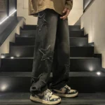 Star Embroidery Straight Casual Men Jeans Gothic Neutral New Wide Leg Loose Hip-hop Fashion Youth Streetwear Denim Trousers Y2K