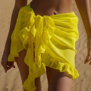 Bestwayclox Ruffle Bikini Cover Ups Short Skirt for Women 2024 Summer Sun Protection Sarong Bikini Beach Dress Brazilian Sarong