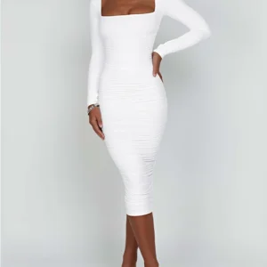 Autumn and Winter Women Sexy Bodycon Dress Square Neck Long Sleeved Ladies Evening Dresses