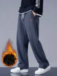 2023 Winter Corduroy Sweatpants Men Drawstring Fleece Lined Thick Warm Wide Leg Straight Casual Pants Male Loose Trousers