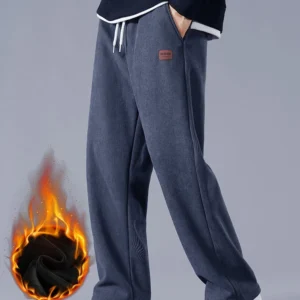 2023 Winter Corduroy Sweatpants Men Drawstring Fleece Lined Thick Warm Wide Leg Straight Casual Pants Male Loose Trousers