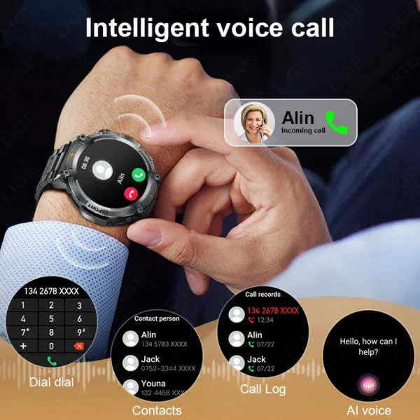 LIGE 2025 New Bluetooth Call Smart Watch Men Full Touch Screen Health Monitor Clock With Flashlight Smartwatch For IOS Android