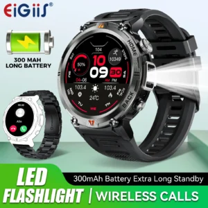 EIGIIS KE3 Smart Watch 3ATM Waterproof Original Design For Men Bluetooth Call Health Monitor With Flashlight 100+ Sports Modes