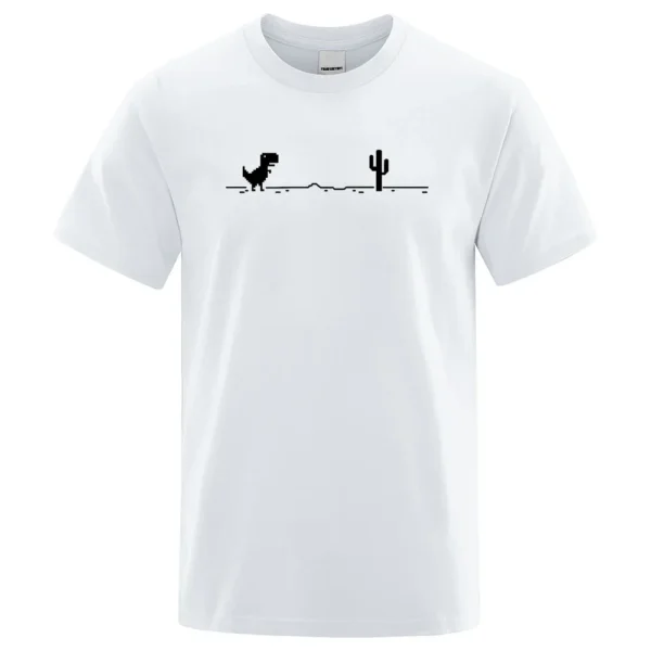 Funny Cactus Dinosaur Printed T-Shirt Men Tops 100% Cotton T-shirt for Men Women Casual O-Neck Streetwear Basic Tops Geek Tees