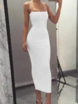 2025 New Spring Summer Women's High Elastic Sleeveless Backless Dress Long Sling Dresses Club Sexy Suspender Dress