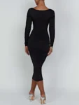 Autumn and Winter Women Sexy Bodycon Dress Square Neck Long Sleeved Ladies Evening Dresses