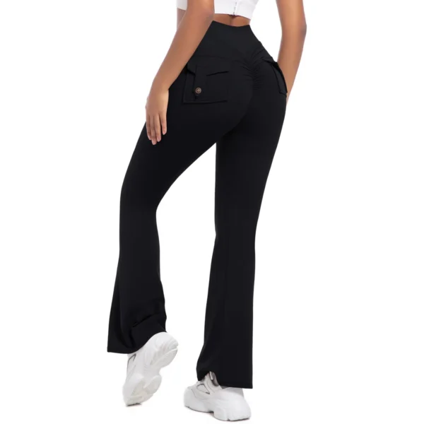 Women's wide leg Flare pants Elastic hip lift Yoga workout pants Comfortable opaque cargo pocket pants