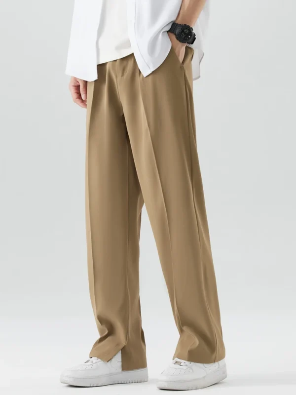 2023 New Summer Casual Pants Men Breathable Polyester Korean Fashion Semi-Wide Banded Waist Slacks Straight Loose Drape Trousers