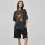 Anime Pussy Printed T Shirt Men Retro Washed 100% Cotton Tops Tees Harajuku Tshirt 2024 Streetwear Hip Hop Male T-shirts